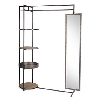 Tall Etagere Clothing Rack with Shelves Mirror and Hanging Bar Open Storage for Bedroom and Entryway