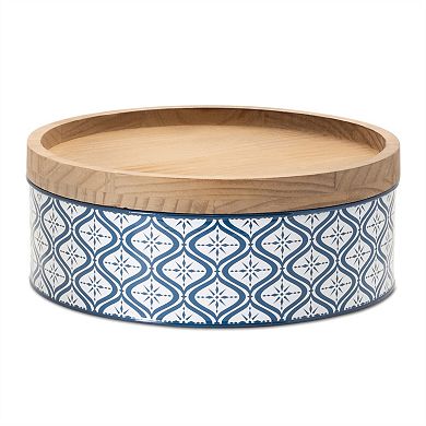 2Pc Decorative Storage Canisters with Wooden Lids Metal Kitchen Containers for Dry Food Storage