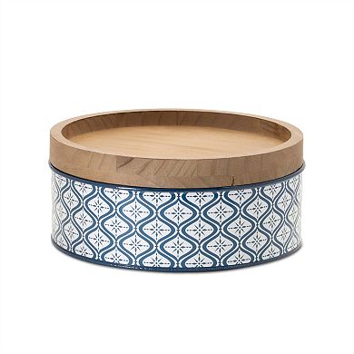 2Pc Decorative Storage Canisters with Wooden Lids Metal Kitchen Containers for Dry Food Storage
