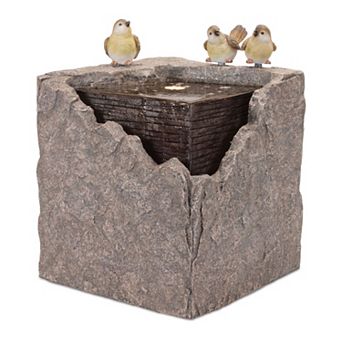 Bubbling Stone Water Fountain with Bird Accents Outdoor Garden, Indoor Tabletop Fountain with Light