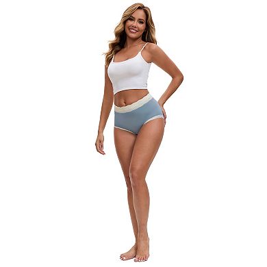 3 Packs Women's High Waisted Lace Trim Briefs Cotton Full Coverage Underwear Panties