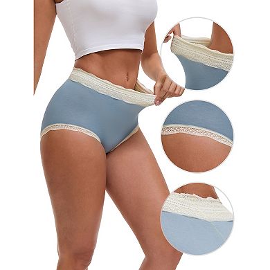 3 Packs Women's High Waisted Lace Trim Briefs Cotton Full Coverage Underwear Panties