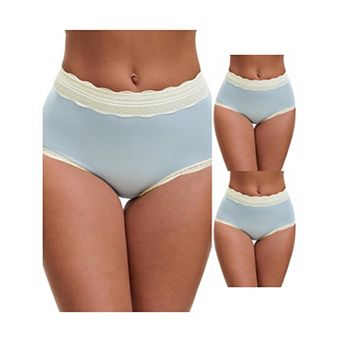 3 Packs Women's High Waisted Lace Trim Briefs Cotton Full Coverage Underwear Panties
