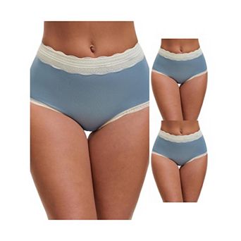 3 Packs Women's High Waisted Lace Trim Briefs Cotton Full Coverage Underwear Panties