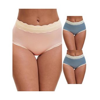 3 Packs Women's High Waisted Lace Trim Briefs Cotton Full Coverage Underwear Panties