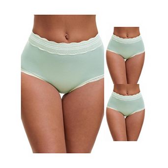 3 Packs Women's High Waisted Lace Trim Briefs Cotton Full Coverage Underwear Panties