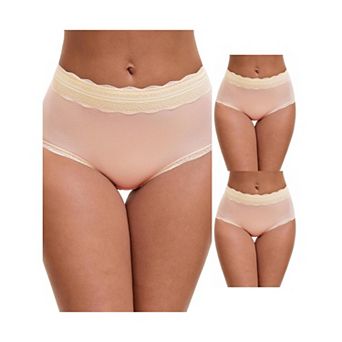 3 Packs Women's High Waisted Lace Trim Briefs Cotton Full Coverage Underwear Panties