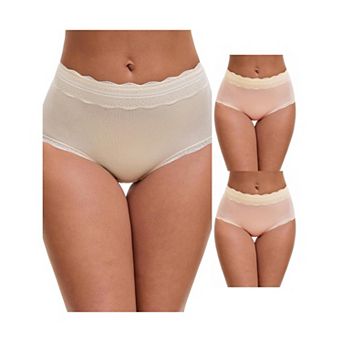 3 Packs Women's High Waisted Lace Trim Briefs Cotton Full Coverage Underwear Panties