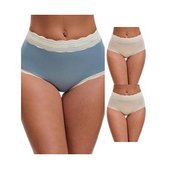 3 Packs Women's High Waisted Lace Trim Briefs Cotton Full Coverage Underwear Panties