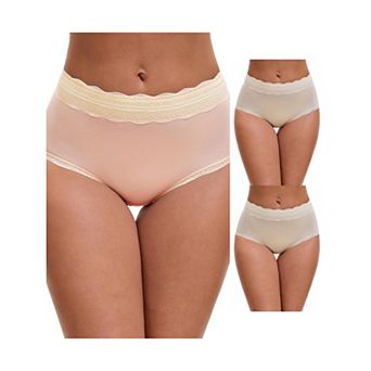 3 Packs Women's High Waisted Lace Trim Briefs Cotton Full Coverage Underwear Panties
