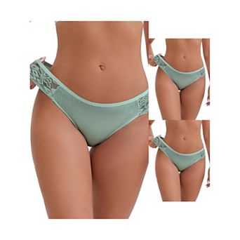 3 Packs Women's Lace Low Rise Hip-Lifting Ribbed Briefs Comfortable Breathable Panties