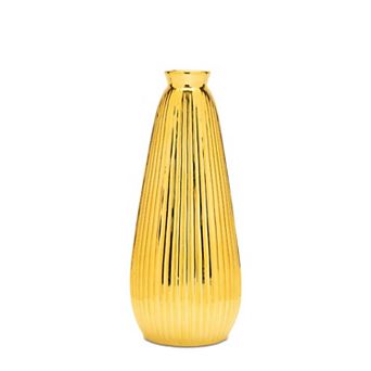 Ceramic Vase with Ribbed Design for Dried Flowers or Faux Greenery