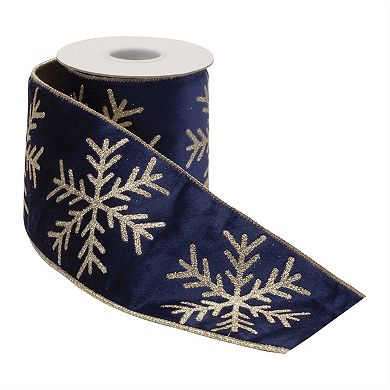 Polyester Wired Ribbon with Glittered Snowflake Design for Holiday Crafts, Wreaths, Gift Wrapping