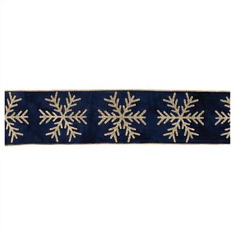 Polyester Wired Ribbon with Glittered Snowflake Design for Holiday Crafts, Wreaths, Gift Wrapping