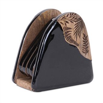 Set of 4 Wooden Coasters with Holder Rounded Triangle Design Drink Coasters for Table Protection