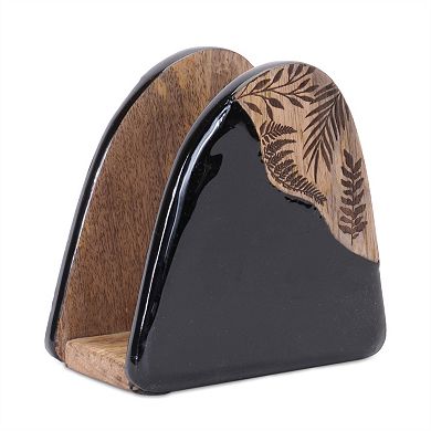 Set of 4 Wooden Coasters with Holder Rounded Triangle Design Drink Coasters for Table Protection