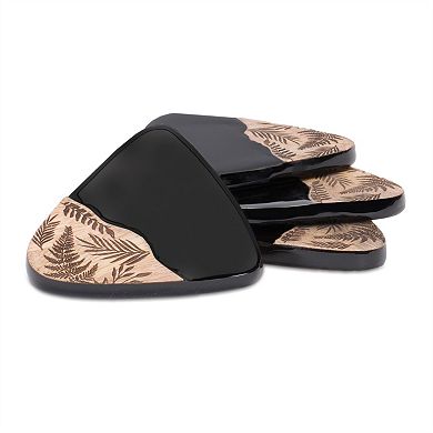 Set of 4 Wooden Coasters with Holder Rounded Triangle Design Drink Coasters for Table Protection