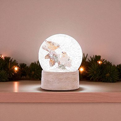 Winter Bird Snow Globe Decorative Accent, Woodland Scene Tabletop Holiday Décor
