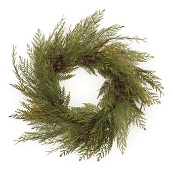 Cedar wreath with mini pinecone accents- grapevine twig base, wired branches for front door, wall