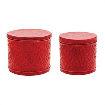 2 pc Nesting Metal Containers with Lids Decorative Storage Tins for Home Display and Organization