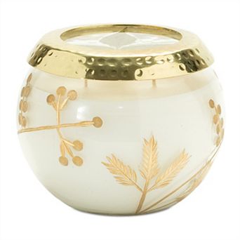 Dual Wick Glass Candle with Gold Foliage Design for Coffee Table and Console Styling