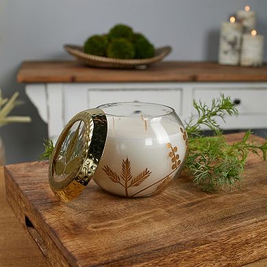 Dual Wick Glass Candle with Gold Foliage Design for Coffee Table and Console Styling