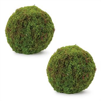 Set of 2 Moss Orb Decorative Accents for Coffee Table Tray Entryway and Home Display