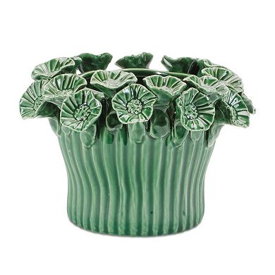2-Piece Decorative Stoneware Vase Set with Ribbed Texture for Home Table Display