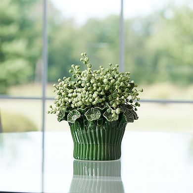 2-Piece Decorative Stoneware Vase Set with Ribbed Texture for Home Table Display