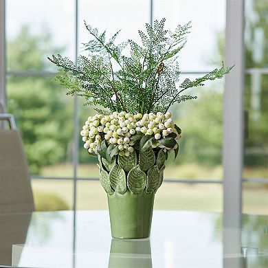 Set of 2 Stoneware Vases with Leaf Accent for Fresh Stems or Table Decor
