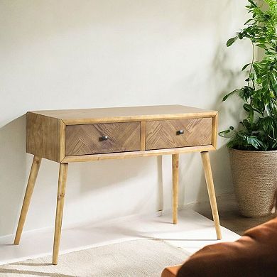 Wood Console Table with 2 Drawers Chevron Front Storage Table for Entryway Living Room Use