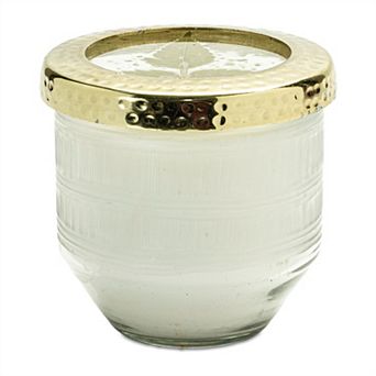 Dual Wick Glass Candle with Etched Design for Coffee Table and Console Styling