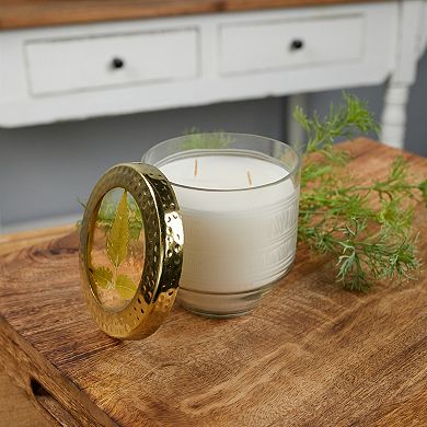 Dual Wick Glass Candle with Etched Design for Coffee Table and Console Styling