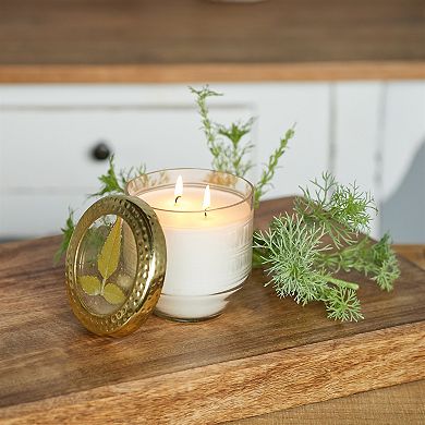 Dual Wick Glass Candle with Etched Design for Coffee Table and Console Styling