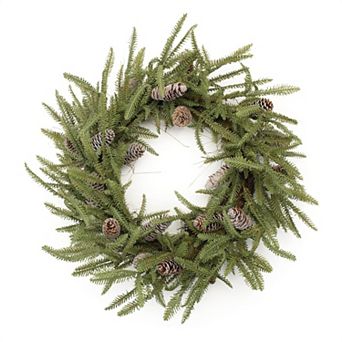 Pine Wreath With Frosted Pinecone Accents For Front Door, Wall Decor, Entryway Styling, Twig Base