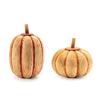 Set of 2 Wooden Pumpkin Decorations for Coffee Table Entryway and Seasonal Autumn Styling