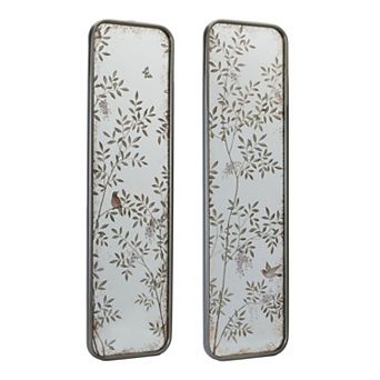 2 pc Wall Mirrors Bird and Floral Design Vertical Decorative Mirrors- Entryway Living Room Wall Decor