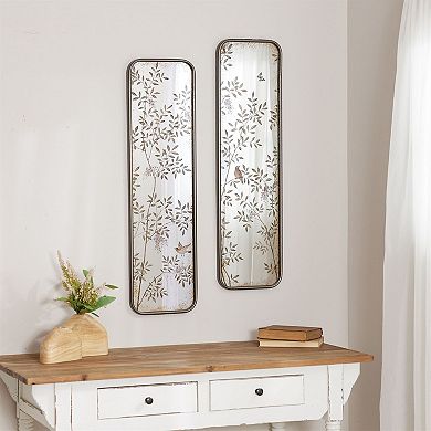 2pc Wall Mirrors Bird and Floral Design Vertical Decorative Mirrors- Entryway Living Room Wall Decor