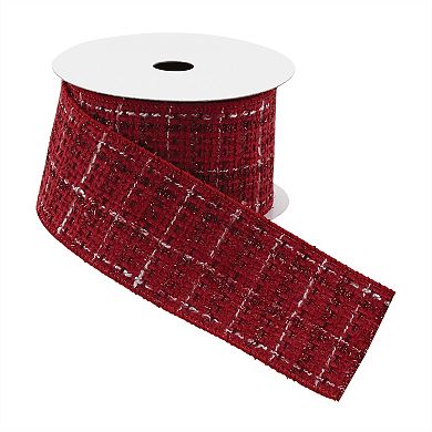 Polyester and Nylon Wired Ribbon- Tattersall Plaid Design for Holiday Crafts, Wreaths, Gift Wrapping