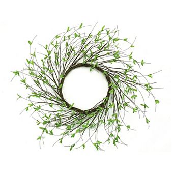 Mini Leaf Foliage Wreath With Twig Accents For Door Hanging, Wall Decor, Entryway Display