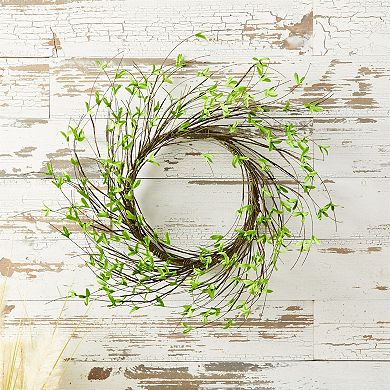 Mini Leaf Foliage Wreath With Twig Accents For Door Hanging, Wall Decor, Entryway Display