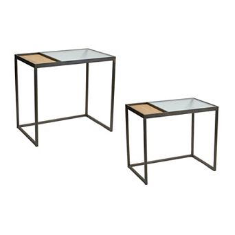 Set of 2 Side Tables Nesting End Tables with Glass Top for Living Room Bedroom and Lounge