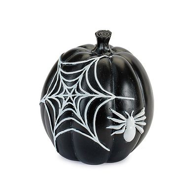 Set of 2 Spider and Bat Pumpkin Figurines for Halloween Mantel Shelf and Tabletop Decor