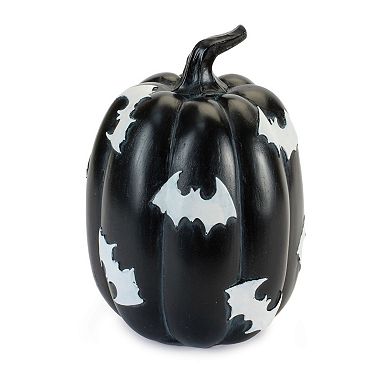 Set of 2 Spider and Bat Pumpkin Figurines for Halloween Mantel Shelf and Tabletop Decor