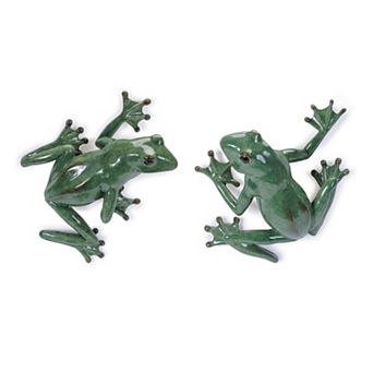 Set of 2 Frog Wall Decor Figurines Hanging Garden Accent for Outdoor Fence and Wall Display