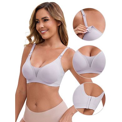 3 Packs Women's Adjustable Buckled Straps Postpartum Nursing Bra V-Neck Mesh Splicing Wireless Bras