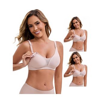 3 Packs Women's Adjustable Buckled Straps Postpartum Nursing Bra V-Neck Mesh Splicing Wireless Bras