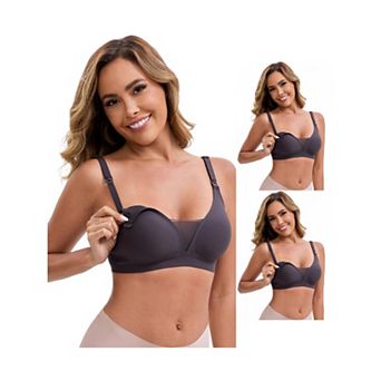 3 Packs Women's Adjustable Buckled Straps Postpartum Nursing Bra V-Neck Mesh Splicing Wireless Bras