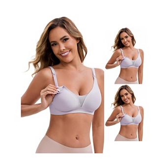 3 Packs Women's Adjustable Buckled Straps Postpartum Nursing Bra V-Neck Mesh Splicing Wireless Bras