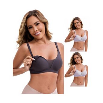 3 Packs Women's Adjustable Buckled Straps Postpartum Nursing Bra V-Neck Mesh Splicing Wireless Bras